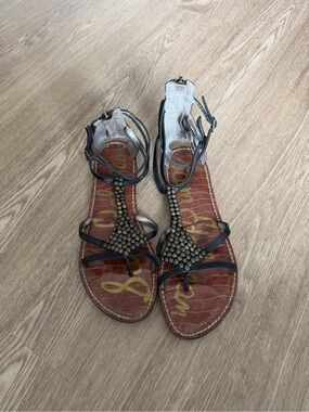 Sam Edelman Black Strappy Beaded T-Strap Ginger Sandals